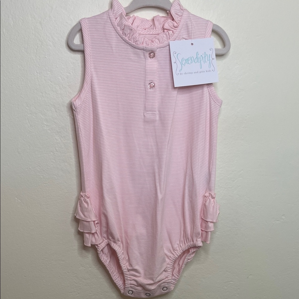 NWT Serendipity Pink Striped Kids One Piece size 3y